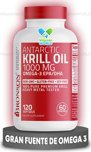 Bronson Aceite Krill Antártico 1000mg Omega-3 Epa Dha 120 Sg Sabor Sin Sabor