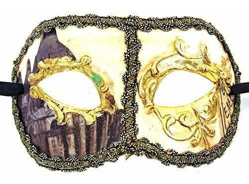 Venetian Eye Mask Ivory & Gold Mardi Masquerade Halloween Co