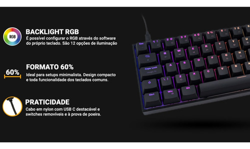 Tec Mecânico Husky Gaming Blizzard, 60%, Switch Red Preto
