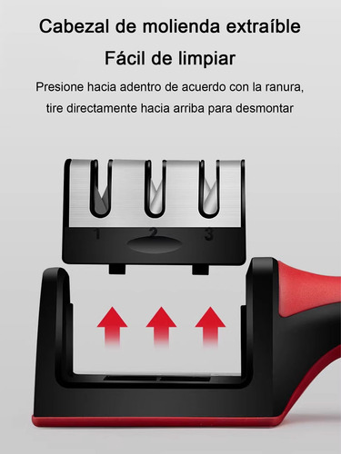 Afilador De Cuchillos De 3 Filos De Acero Inoxidable 3en 1 Rojo
