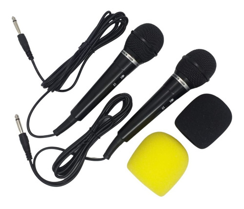 Microfone Duplo Karaoke Igreja Bar Com 2 Cabos + 2 Espumas
