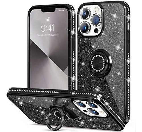 Funda Para iPhone 13 Pro Anillo Brillos Y Glitter Negro