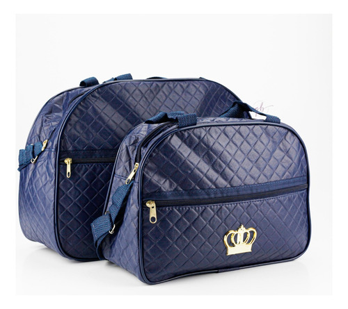 Kit Bolsa Mala Maternidade 2 Peças Reforçada Impermeável Menino Menina Cor Azul Marinho Mochila