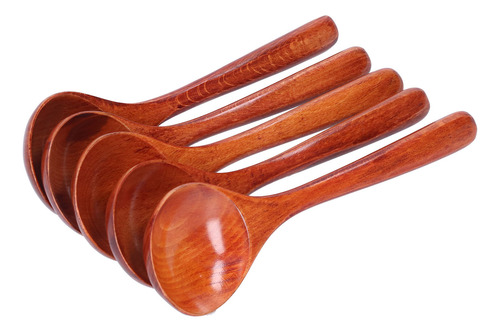 Cucharas De Sopa Dark Spoon De Madera Con Mango Largo, 5 Uni