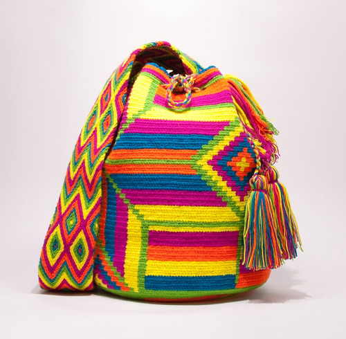 Mochila Wayuú Con Diseño - Grande Combinación Colores Vivos
