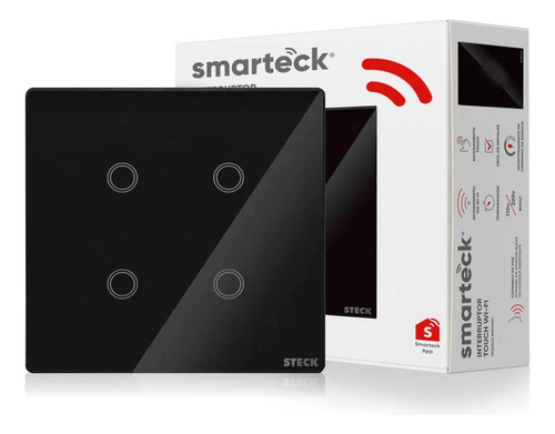 Interruptor Touch Wifi 4x4 4 Módulos Preto Smarteck