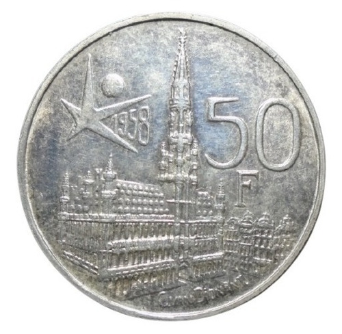 Bélgica 50 Francos 1958 Plata Ley 0.835 Rey Baudouin