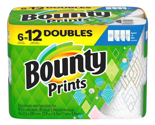 Bounty Toallas De Papel Estampadas Select-a-size, 6 Rollos