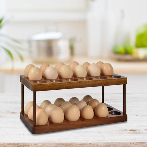 Soporte De Huevo De Madera 2 Capa Sostiene 36 Huevos Frescos