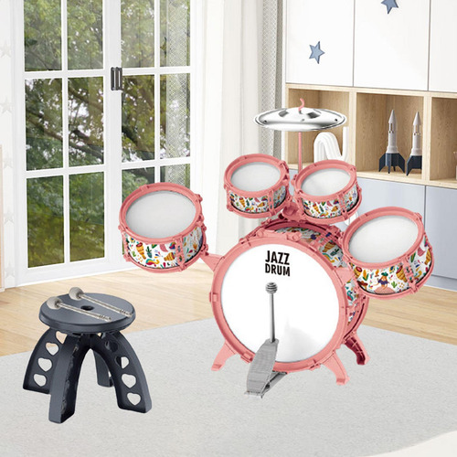 Juego De Batería De Jazz Para Niños Con Taburete, Rosa