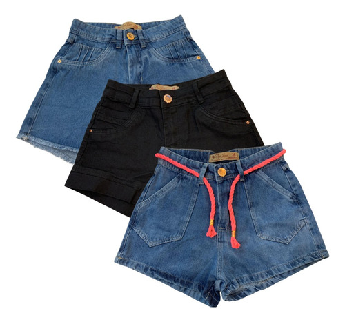 Short Jeans Feminino Cintura Alta Destroyed Kit C/3 