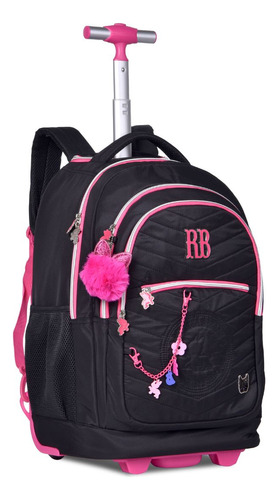 Mochila De Rodinhas Rebecca Bonbon Juvenil Feminina Escolar Cor Preto