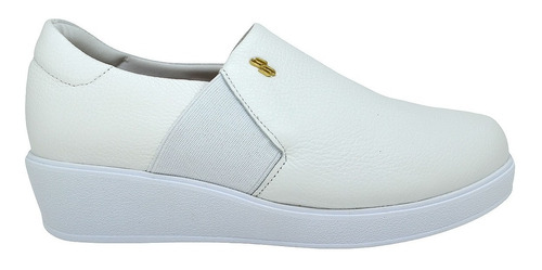 Sapato Tênis Casual Feminino Slip On Couro Aj0602 Branco