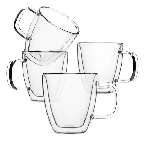 comprar Jogo 04 Xícaras Café Chá Vidro Parede Dupla 200ml Com Alça