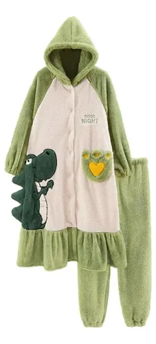 Bata Pijama De Terciopelo Suave Para Mujer Conjunto 2 Pzas-