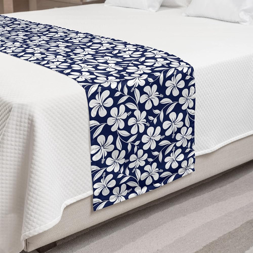 Ambesonne Hawaiian Bed Runner, Siluetas De Flores De Hibisco