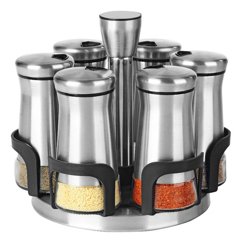 Jogo De 6 Porta Condimentos Com Suporte Em Aço Inox 120ml Cor Cinza