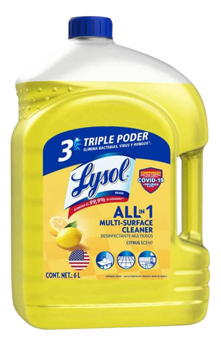 Limpiador Líquido Lysol Desinfectante Multiusos Cítricos 6 L