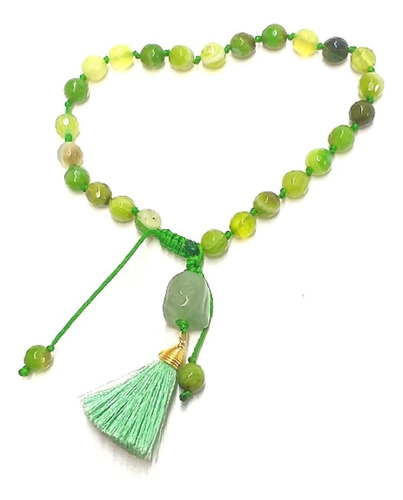 Pulsera Hand Mala Ágata Verde. Yoliztli Artesanal Diámetro 18 Cm