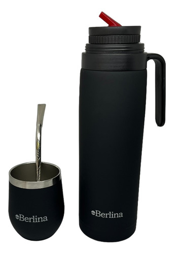 Set Termo 1 Lt Mate De Acero Inox 220 Ml Bombilla De Bronce 