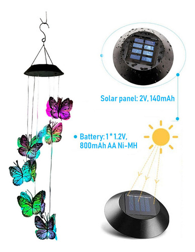Carillón De Viento Para Patio, Diseño De Mariposas, Con Luz