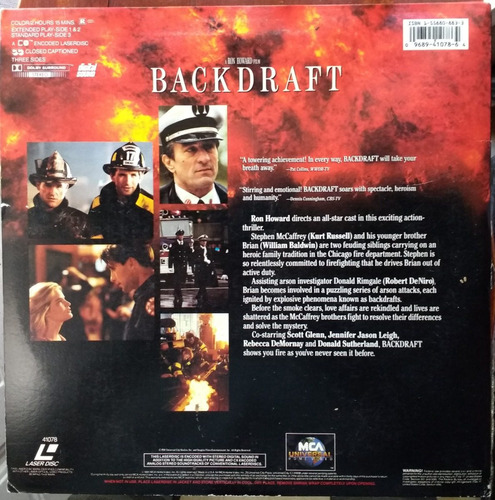 Backdraft (1991) Laserdisc 2 Laser Disc Kurt Russell De Niro (Usado)