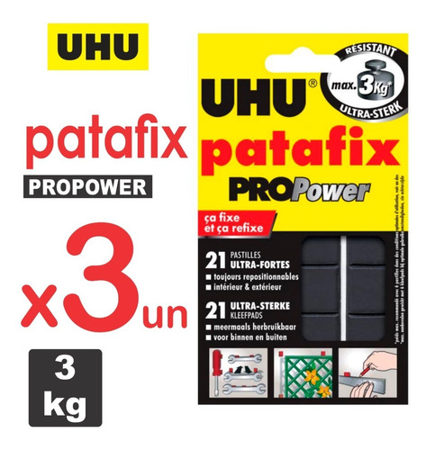 3 Uhu Patafix Propower Masilla Adhesiva Soporta 3 Kilos