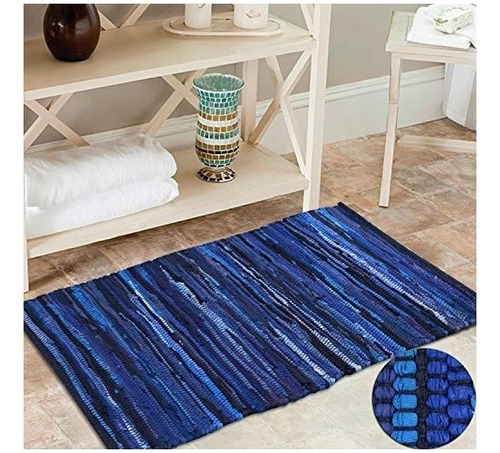 Alfombras De Baño Tejida A Mano Y Reversible Azul Marino