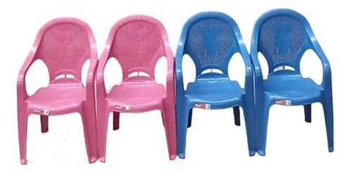 Cadeira Plastico Infantil Poltrona Antares Rosa E Azul Kit 4