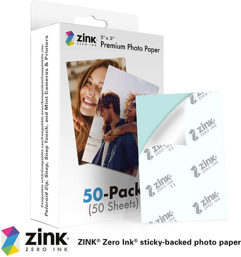 50 Hojas Papel Fotografico Premium Zink Zero Ink 2x3
