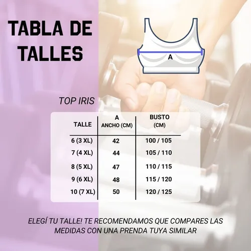 Tabla de talles de corpiños deportivos sale