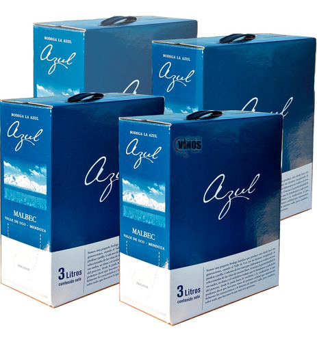 Vino La Azul Bag In Box Malbec 3 Litros Caja X4 Unidades