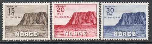 Noruega Serie X 3 Sellos Cabo Norte = Sobretasa Año 1943 