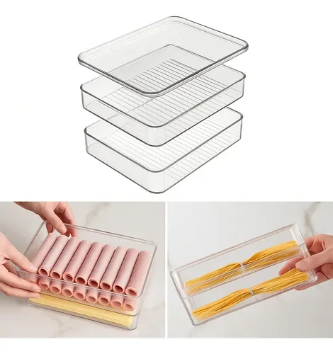 Porta Frios Duplo Organizador Geladeira Acrílico ​Transparente Com Tampa