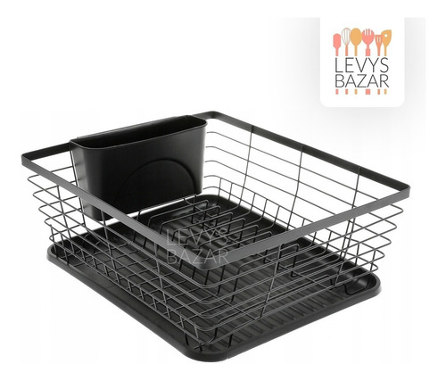 Secaplatos Escurridor Platos Cubiertos Con Bandeja Negro