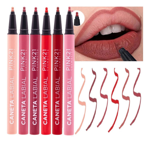 6 Caneta Labial Contorno Cs4949 Pink 21 Atacado