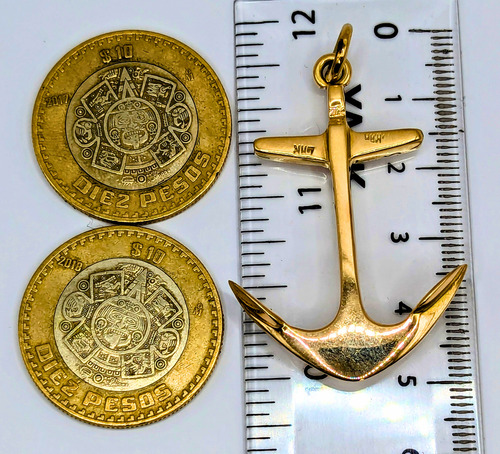 Enorme Y Elegante Dije De Ancla Crucifijo En Oro Ley 14k Amarillo