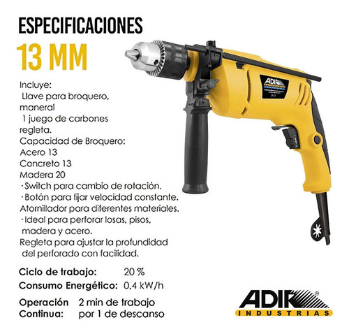 Rotomartillo Taladro Broquero 13mm 1/2 500 W Adir 813