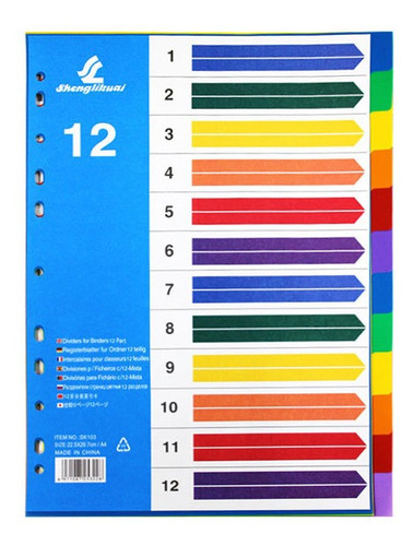 Indice Separador Plástico A4 12 Colores Sworld