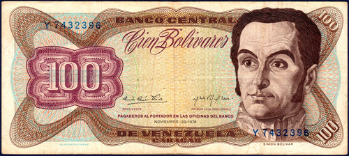 Billete De 100 Bolívares Y7 Noviembre 23 1976 Simón Bolívar