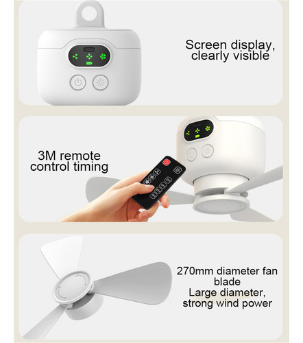 W 9003, Con Luz De Ventilador Recargable Inalámbrica, Para A