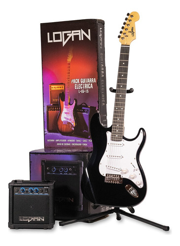 Paquete Guitarra Eléctrica Logan Stratocaster Negro A Meses Material Del Diapasón Laurel Orientación De La Mano Diestro