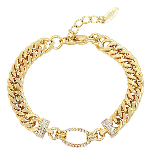 Pulsera Oro 14k Lam Barbada Swarovski 17-21cm Ajustable Dama