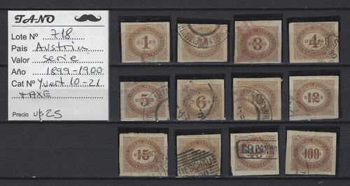 Lote718 Austria Serie Completa Año 1899 Yvert# 10-21 Taxe 