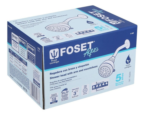 Regadera 3´´ 5 Funciones Brazo Y Chapetón De Acero Foset