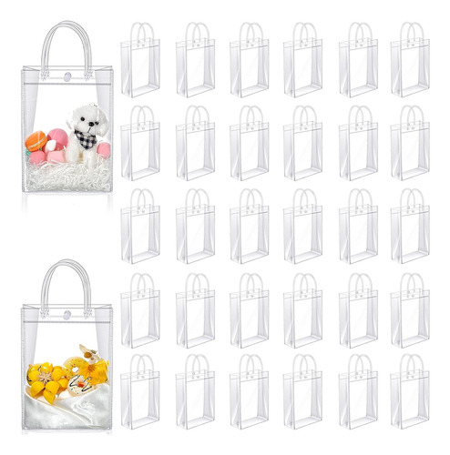 30 Bolsas De Regalo De Pvc Transparente Con Asas,15*16*7cm