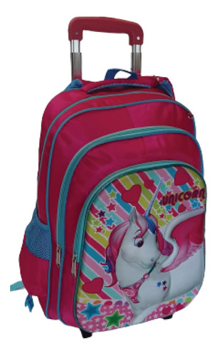 Mochila Carro Unicornios 46cm +cartuchera+lunchera Termica