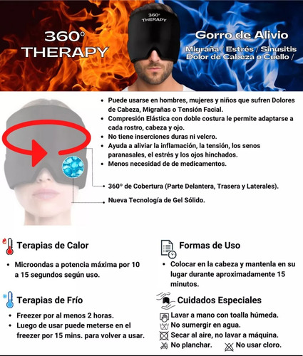 Imagen 3 de 10 de Gorro De Gel Alivio De Migraña Terapia De Frío. Dolor Cabeza