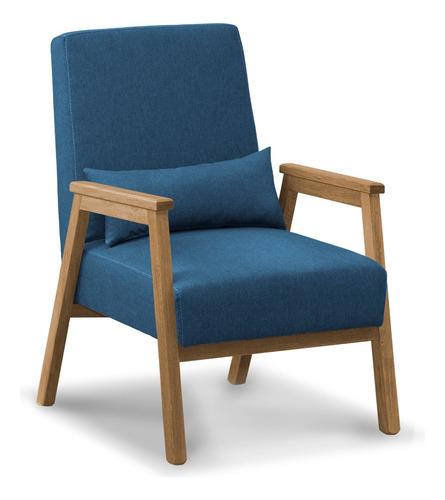 Imagen 3 de 3 de Poltrona Milán Lino Azul - Patas Madera Natural