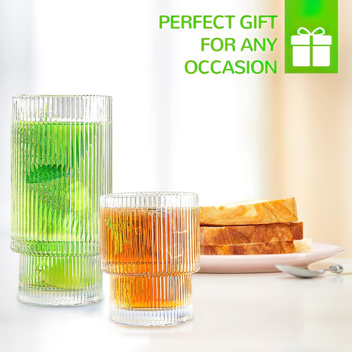 10 Vasos De Vidrio Acanalados, Vasos Highball Y Vasos P...
